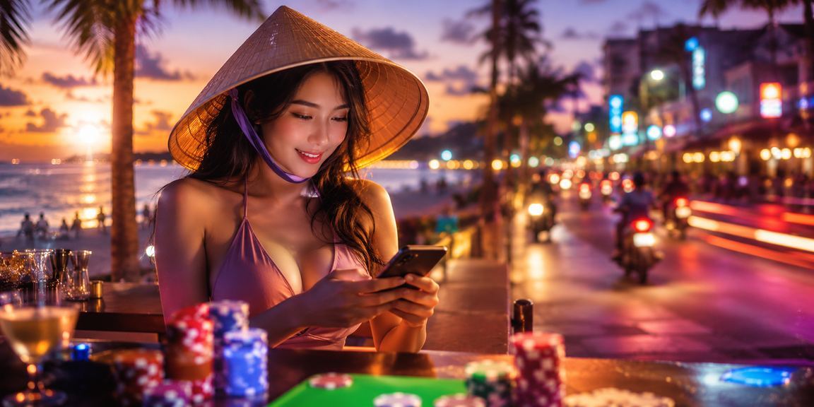 Người chơi tham gia trò chơi bài tại Phú Quốc với nón lá truyền thống