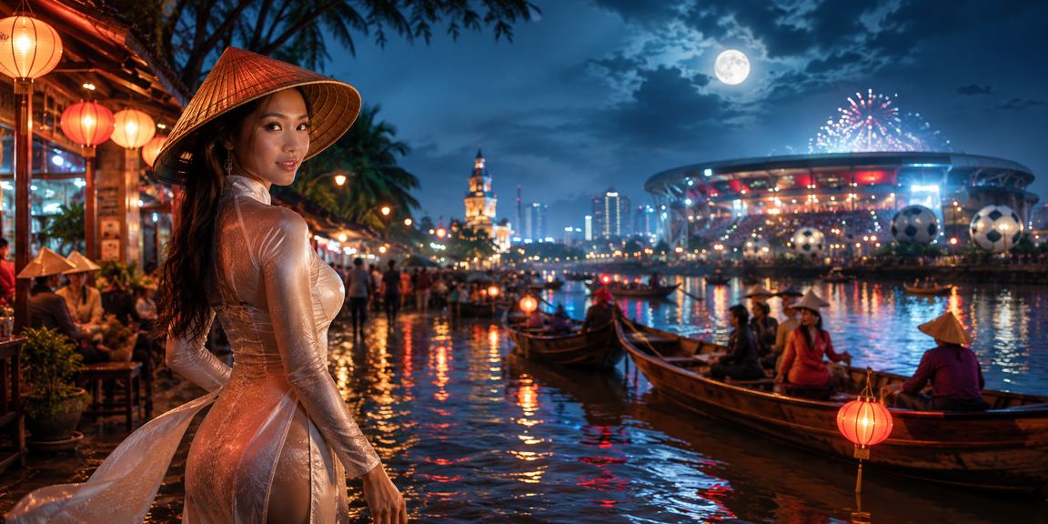 Không gian giải trí casino cao cấp tại Việt Nam với đèn neon và bàn cược thành viên VIP